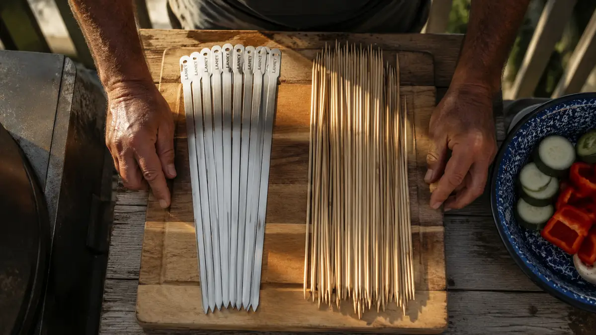 LANNEY Flat Skewers vs Bamboo Skewers: Which Actually Holds Your Kabobs